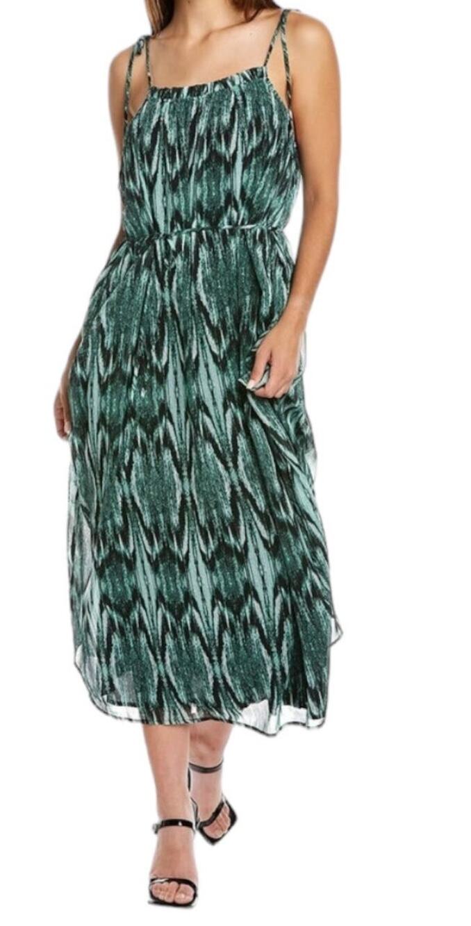 Vince Camuto dress Rainforest texture Pleated midi X-Small XS